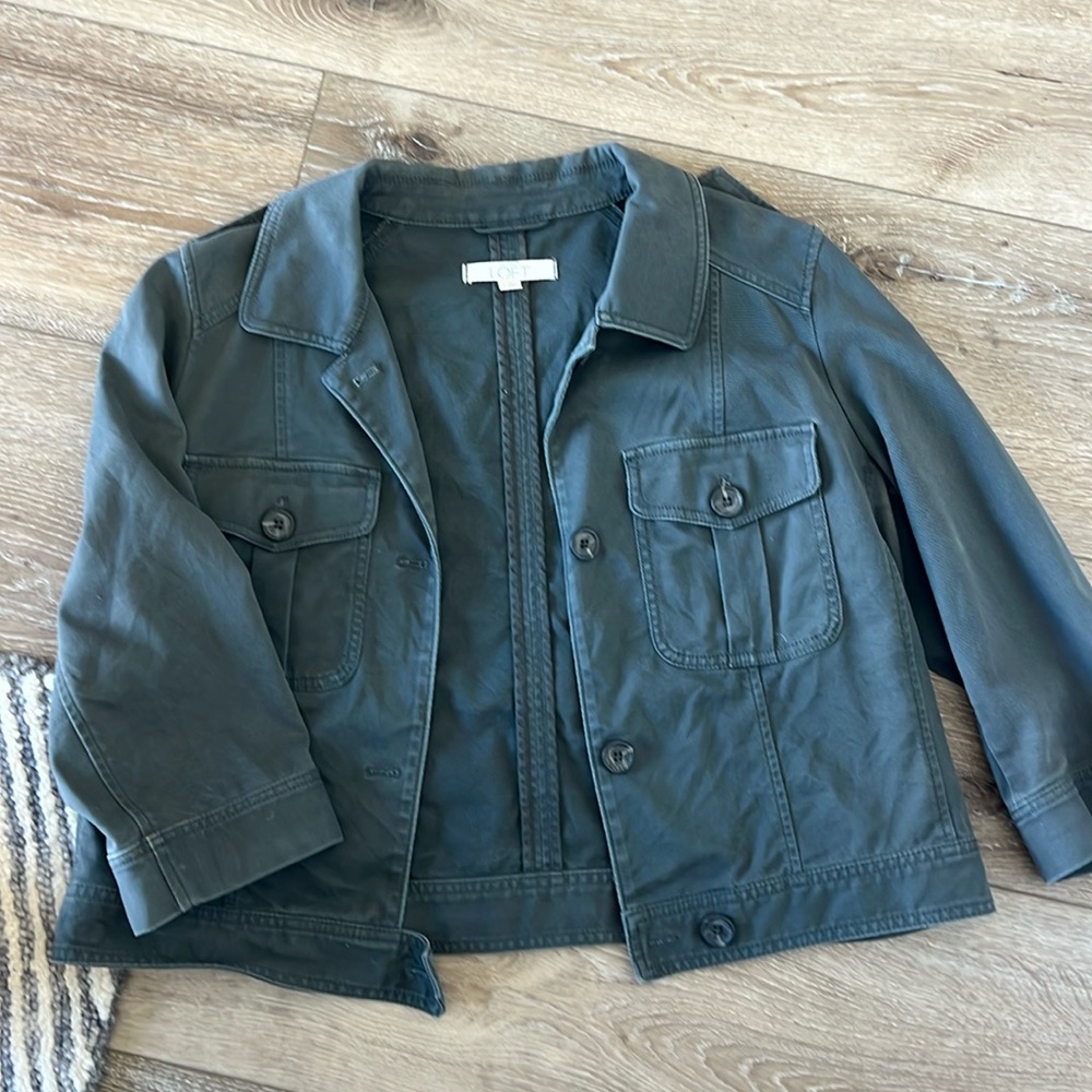 Ann Taylor The Loft Cropped Utility Jacket - Charcoal / size Large